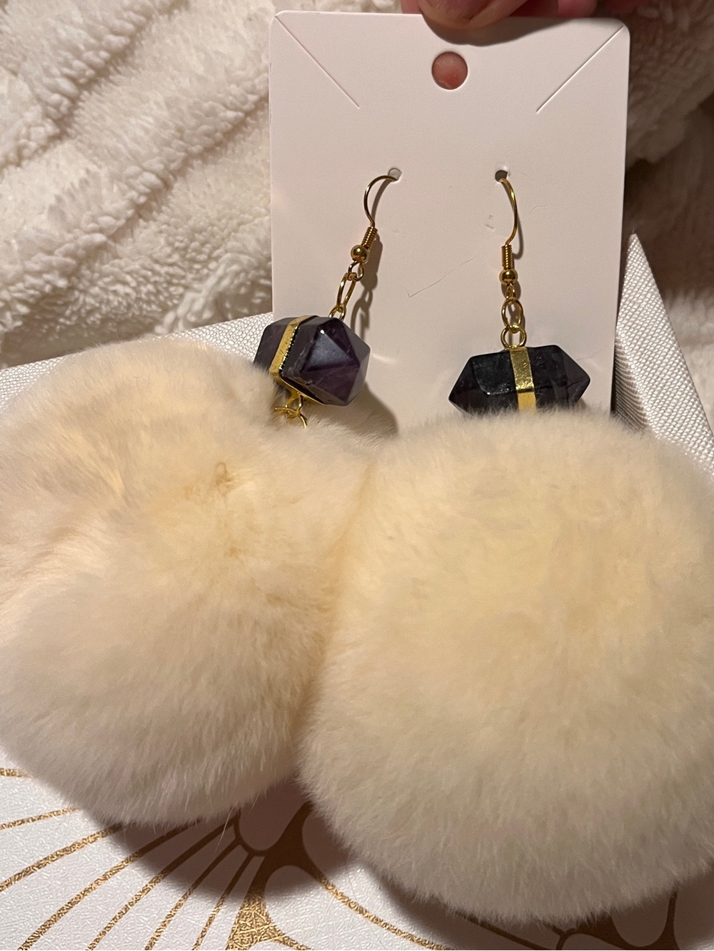 Indigenous Made Earrings with Amethyst and Poms